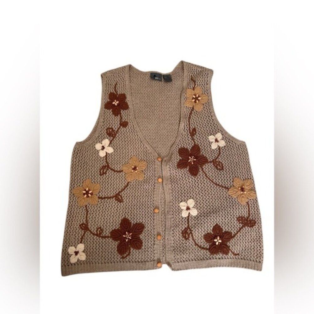 Liz wear‎ vintage linen Crochet,  knit, Y2K vest size M